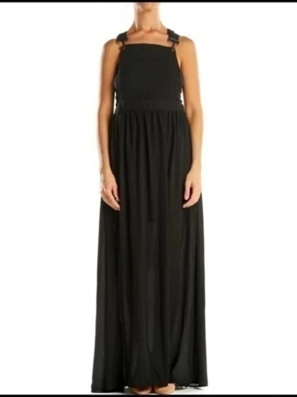Anthropologie Sans Souci Overall Maxi Dress Apron Bib Pinafore Black Chiffon MED - Picture 8 of 9
